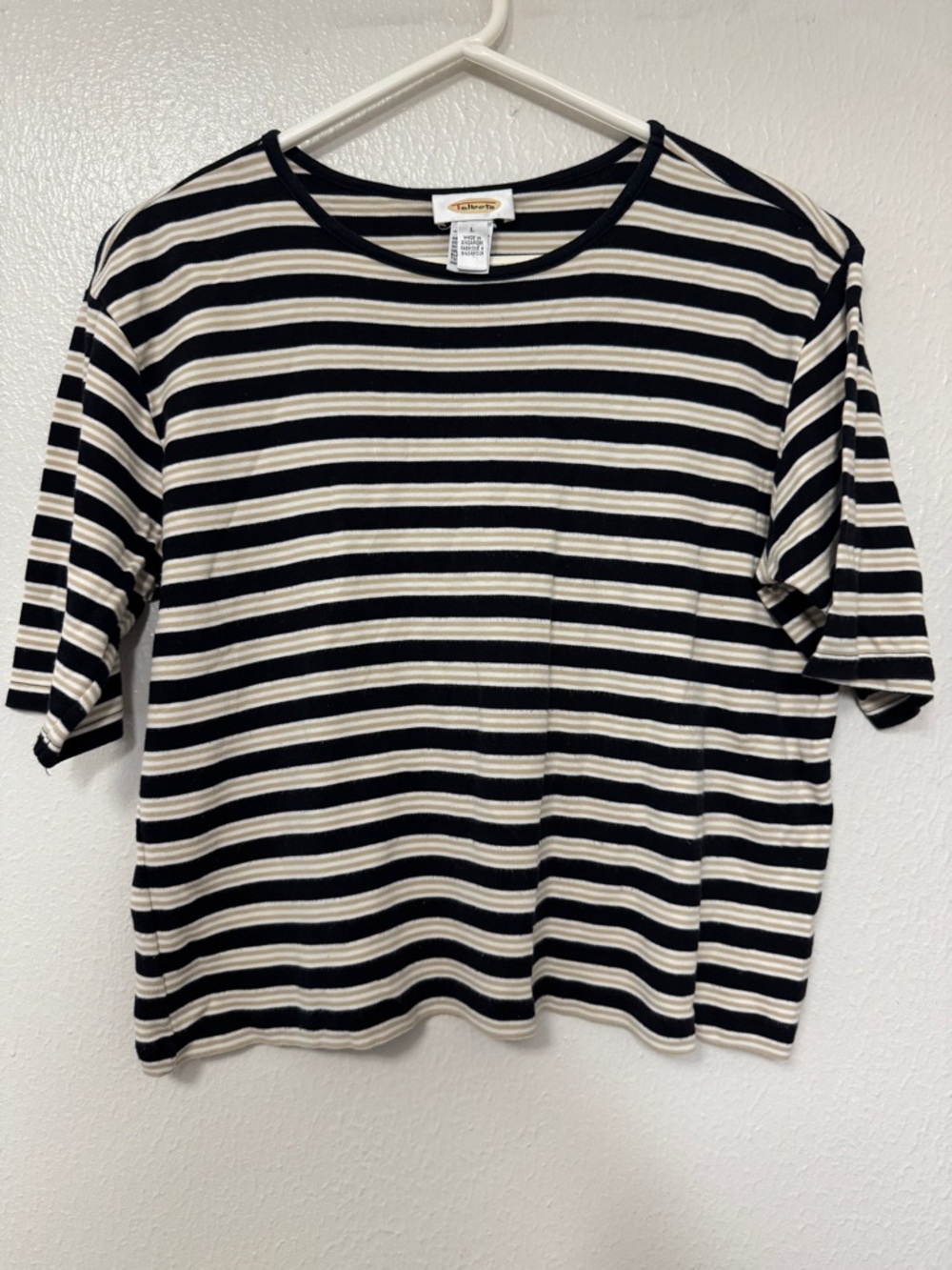Talbots Black and Cream Striped Tee